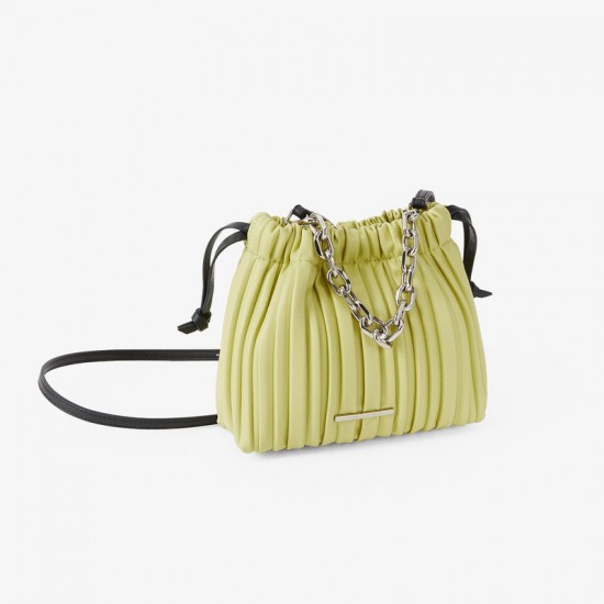 Charles Keith Pleated Covered Shoulder Bucket Bag Yellow